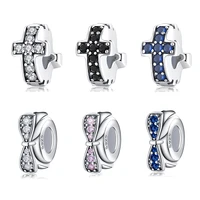 authentic 925 sterling silver cross clear cz fine spacer stopper beads for jewelry making fit original pandora charm bracelet