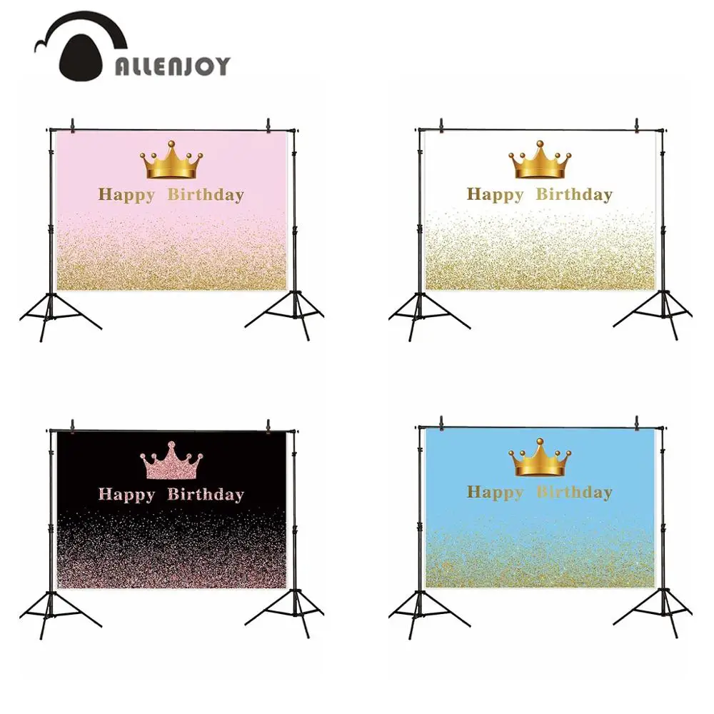 

Allenjoy golden glitter backdrop happy birthday crown customize baby shower anniversary party wedding Valentine background photo