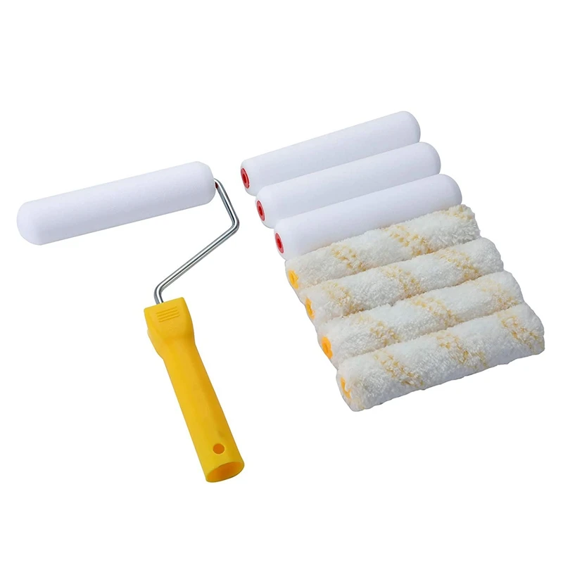 

9Pcs Paint Roller Tool Kit 6 Inch Foam Paint Roller Paint Roller Frame With Foam Roller And Microfiber 3/8Inch Roller