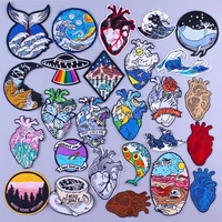 heart patches van gogh ocean whale rose girl butterfly patch on clothes embroidered patches for clothing iron on patches stripes