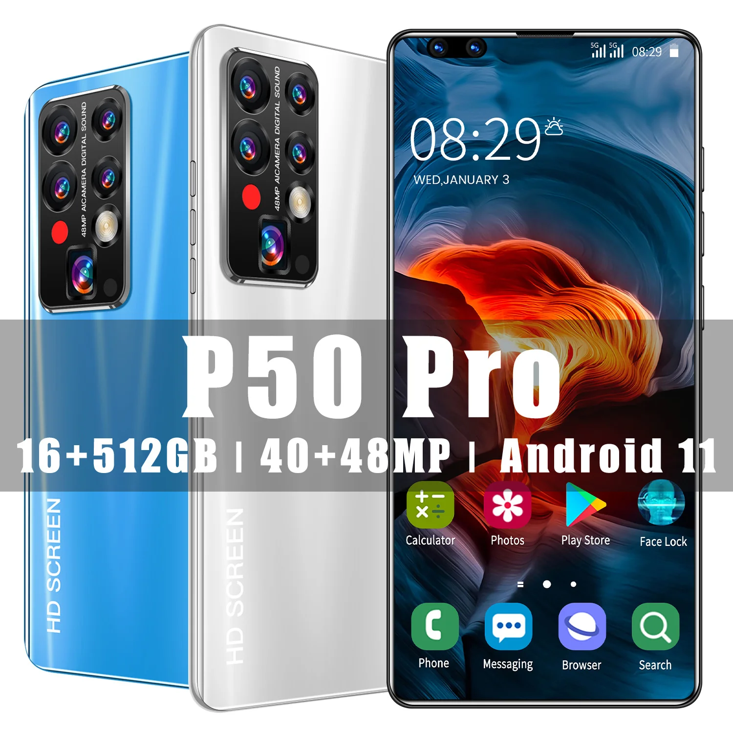 

Latest 5g Smartphone Cell Phone P50 Pro 7.8Inch 12G+ 512G 40MP+48MP 5600mAh Android 11 Face Recognition Phone