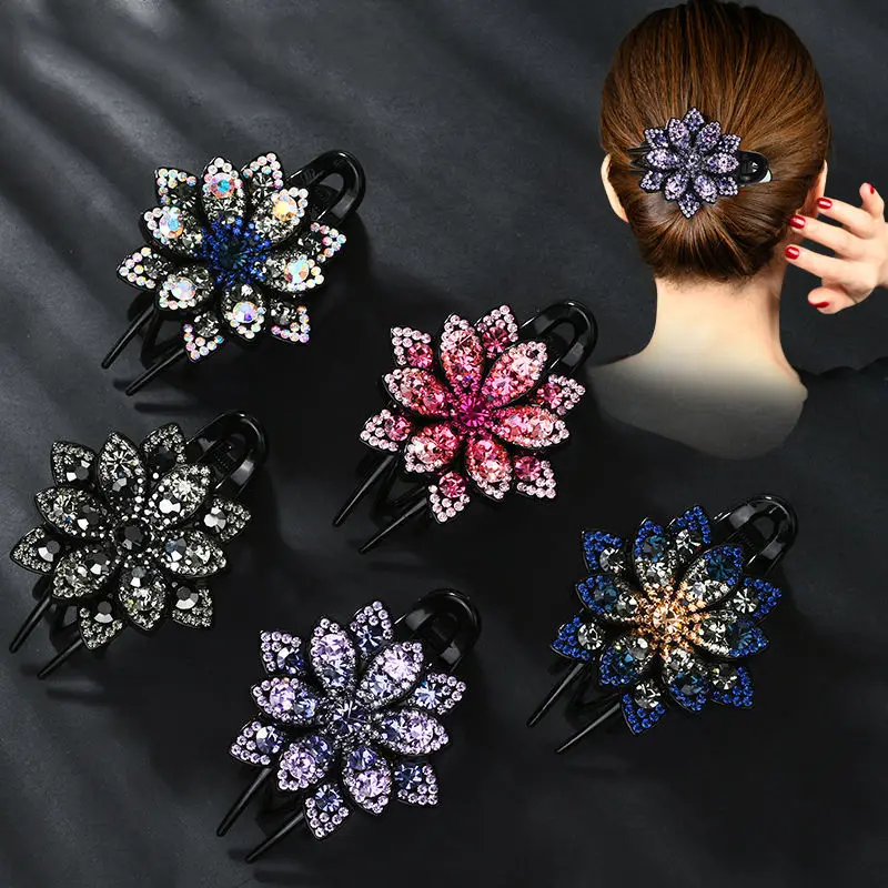 

New Fashion Large Boutique Luxurious Wild Rhinestone Geometric Flowers Hairpin Barrettes Women Girls Hair Accessoriesr Headwear