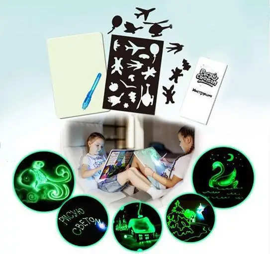 Светодиодный светящийся чертежный щит для рисования граффити, планшет для рисования, волшебное рисование, светильник, флуоресцентная ручка, детская живопись, развивающие игрушки - Цвет: A5 Russian Version