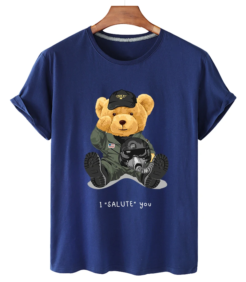 

Fashion Pilot Teddy Bear Tees Letter-printed 100% Cotton Plus-Size Summer Short-Sleeved T-shirt Customized Top Men and Women