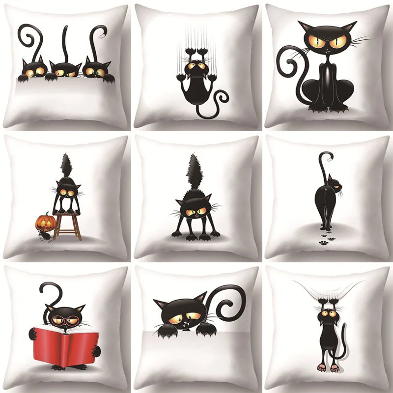 

1Pcs Black Cat Spider Polyester Cushion Cover Decorative Throw Pillows Home Bedroom Sofa Seat Car Decoration Pillowcase 40856