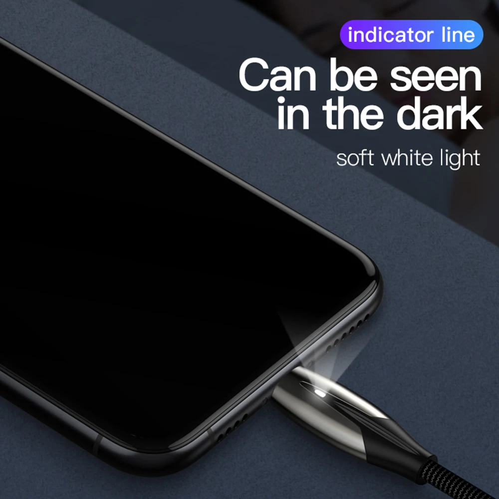 Usb-кабель для зарядки iPhone 6 6s 7 8 Xr X Xs Max светодиодный шнур быстрой данных 2.4A Apple IOS 9 10