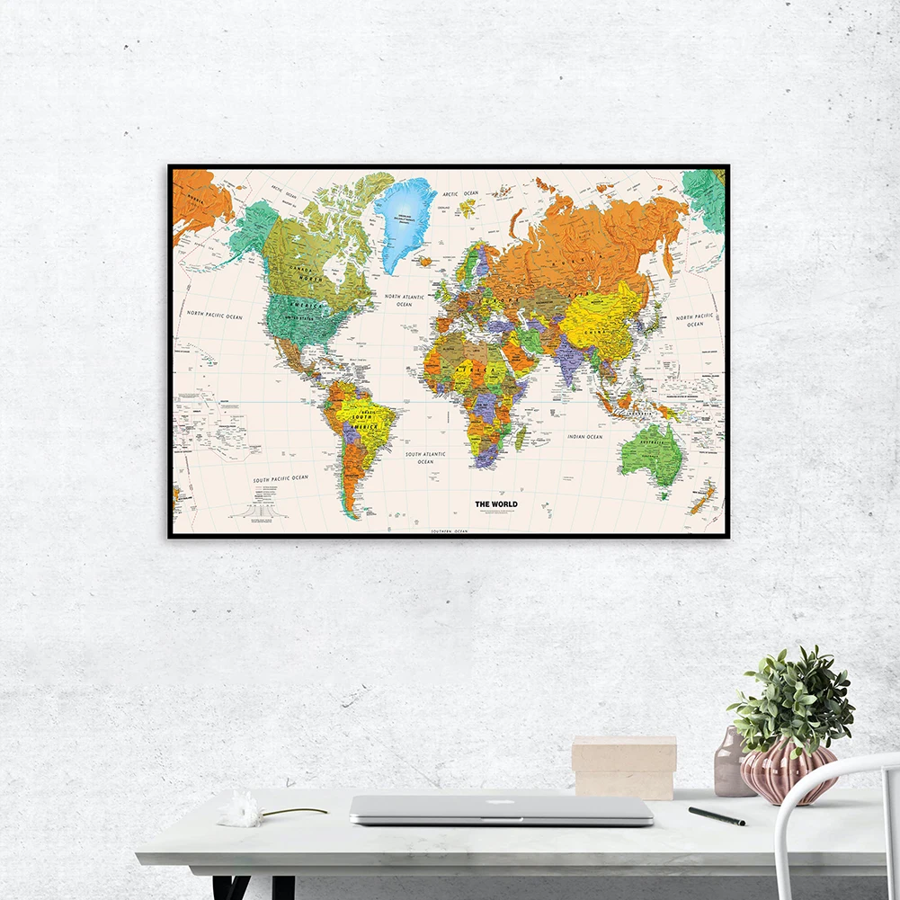 

80*60cm The Retro World Political Map Spray Wall Art Poster Canvas Painting Children School Supplies Living Room Home Decor