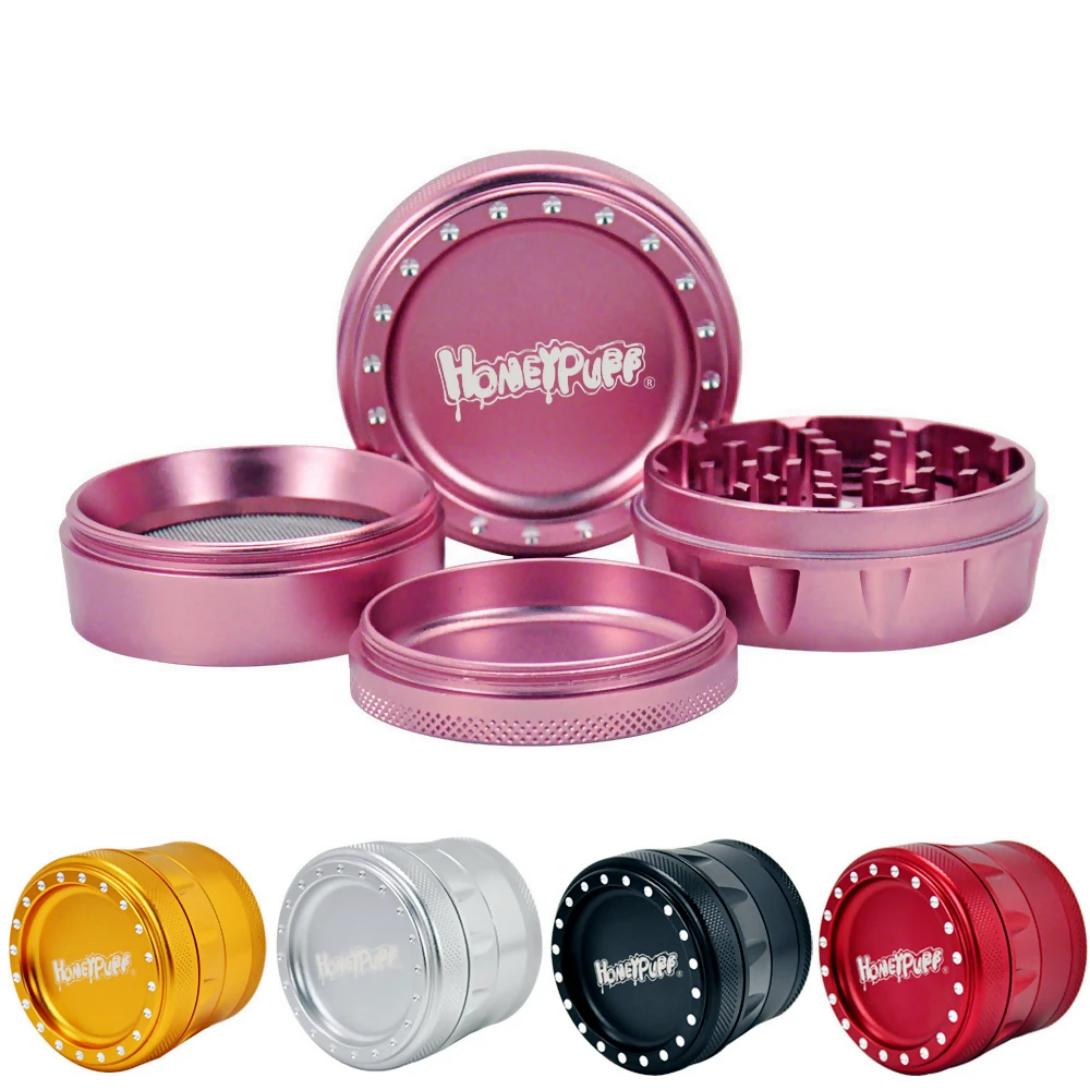

HONEYPUFF 63 MM 4 Piece Herb Grinder Drum Style Aluminum Herbal Metal Tobacco Smoking Grinders Spice Crusher Tobacco Herb