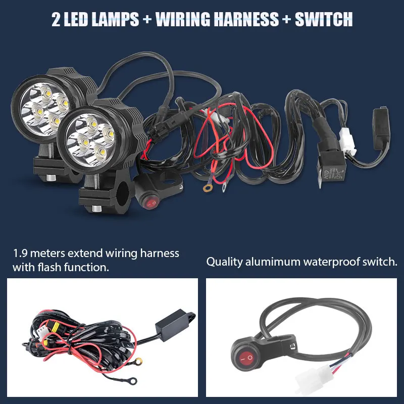 Мото светодиодные фары мотоцикла Светодиодный прожектор 4 светодиодных чипа 4000