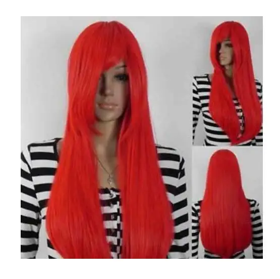 Парик для косплея из синтетических волос прямые длинные волосы ярко красного