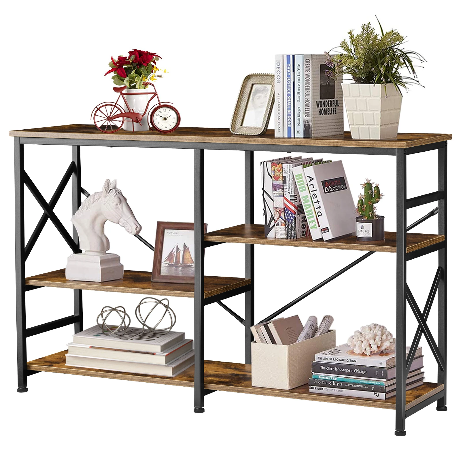 

4-уровневая промышленная открытая книжная полка, отдельно стоящая Металлическая стальная рама, V-образный демонстрационный стеллаж, для гос...