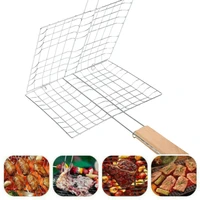 barbecue grill basket outdoor picnic bbq griling mesh net plate kitchen heat resistant fish meat roasting tool with handle