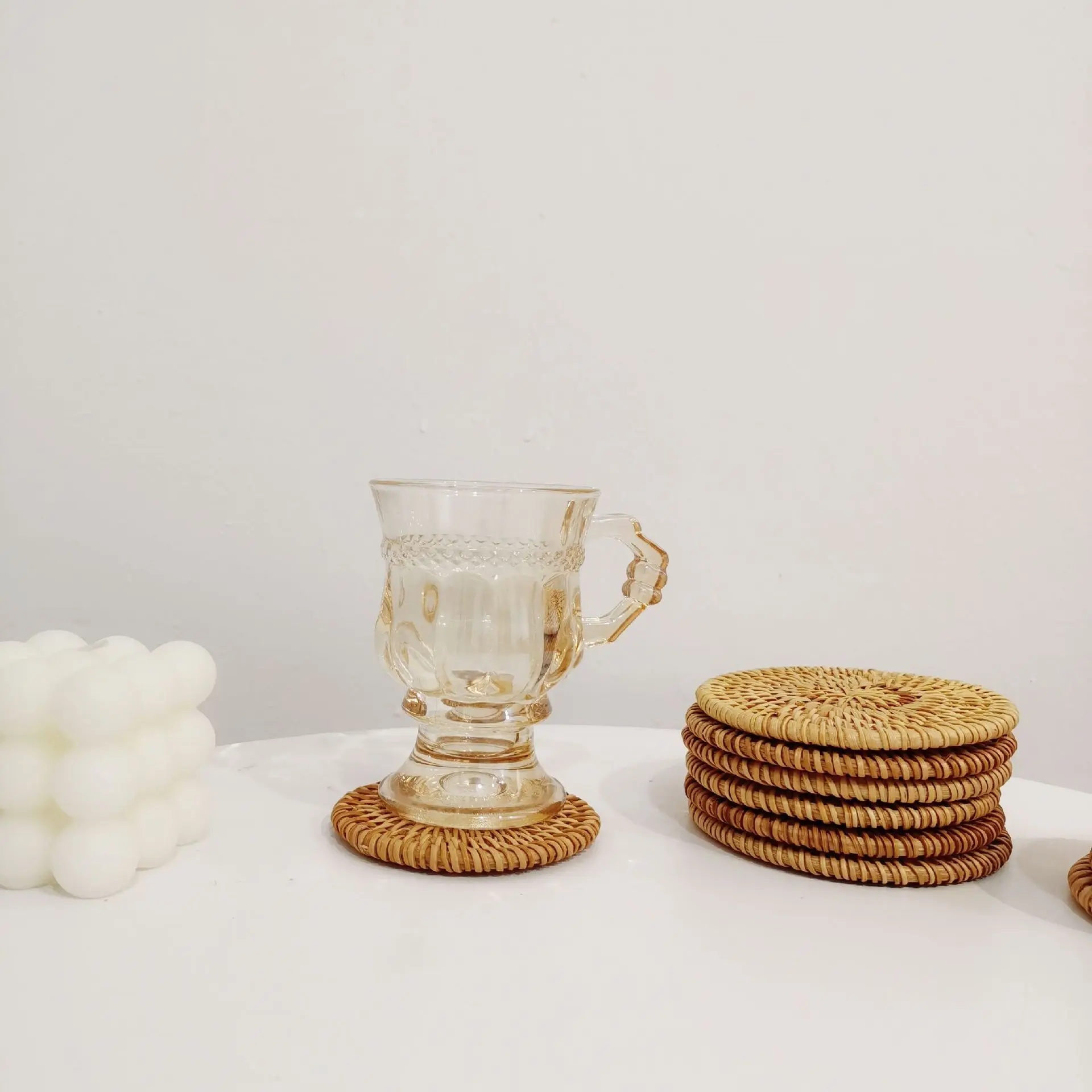 

Ins Rattan Coaster Hand-woven Placemat Nordic Japanese Heat Insulation Pad Anti-scald Coaster Bowl Mat Shooting Props