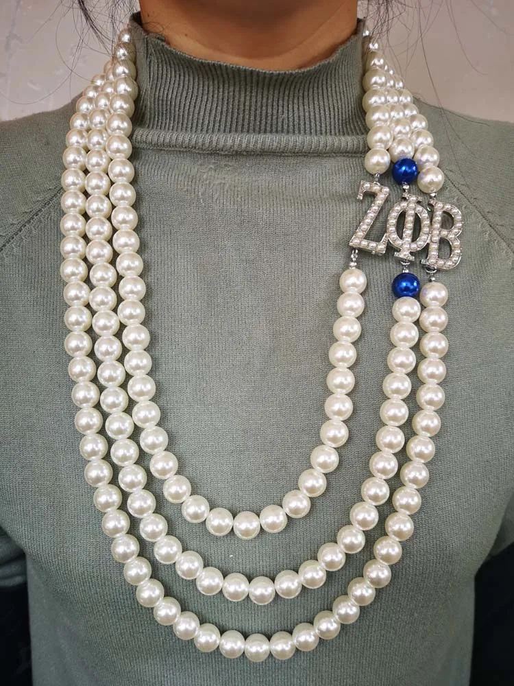 Греческие Буквы Sorority ZPB Многослойные Длинные жемчужные аксессуары ZOB zeta Phi Beta Хрустальное жемчужное ожерелье