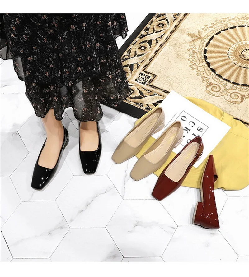 

New patent leather soft sole temperament all-match wedding shoes small fragrance low-heeled women's single shoes