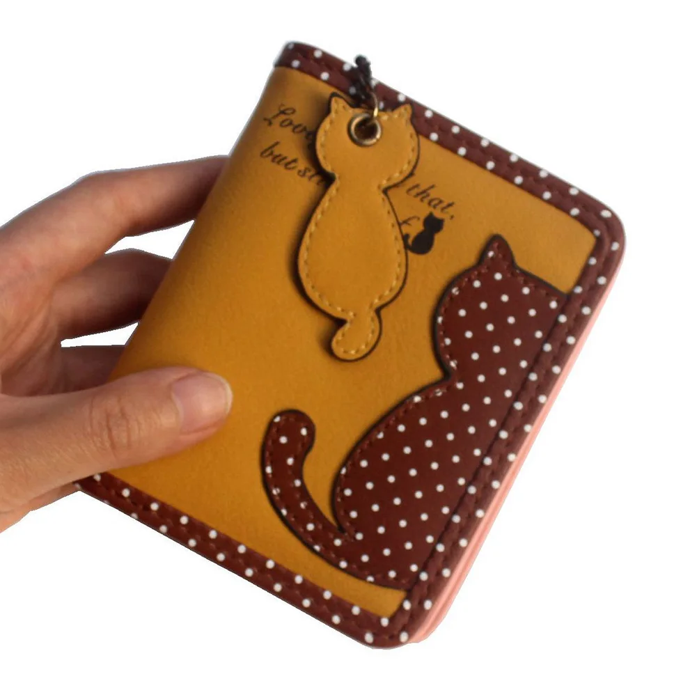 

Women Short Small Wallet Cute PU Leather Cat Design Girls Zipper Purse Card Holder Bag SER88