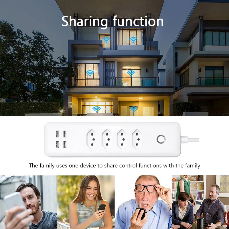 Wifi смарт-Мощность полосы 4 BR Стандартный розетки разъем с USB зарядки Порты и