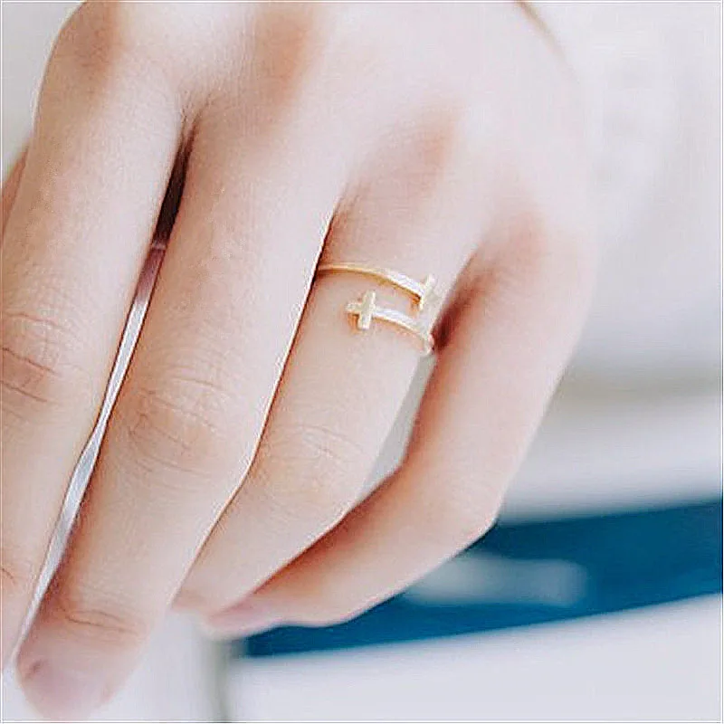 Fashion Double Cross Finger Simple and delicate opening design ring Ring for women | Украшения и аксессуары