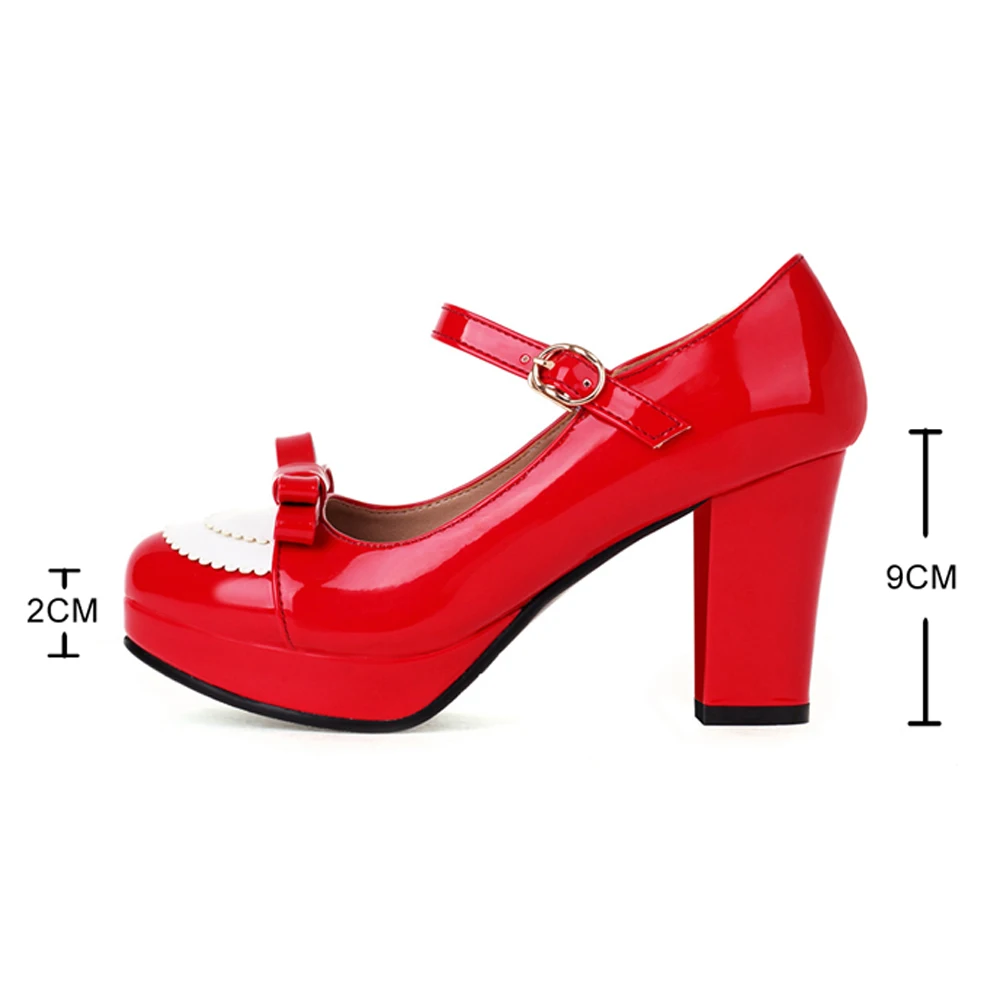 

Big Size 33-43 Women Platform Pumps Sweet Bowtie Shoes Vintage Chunky Female High Heels Party Wedding Prom Footwear Girls Shoes