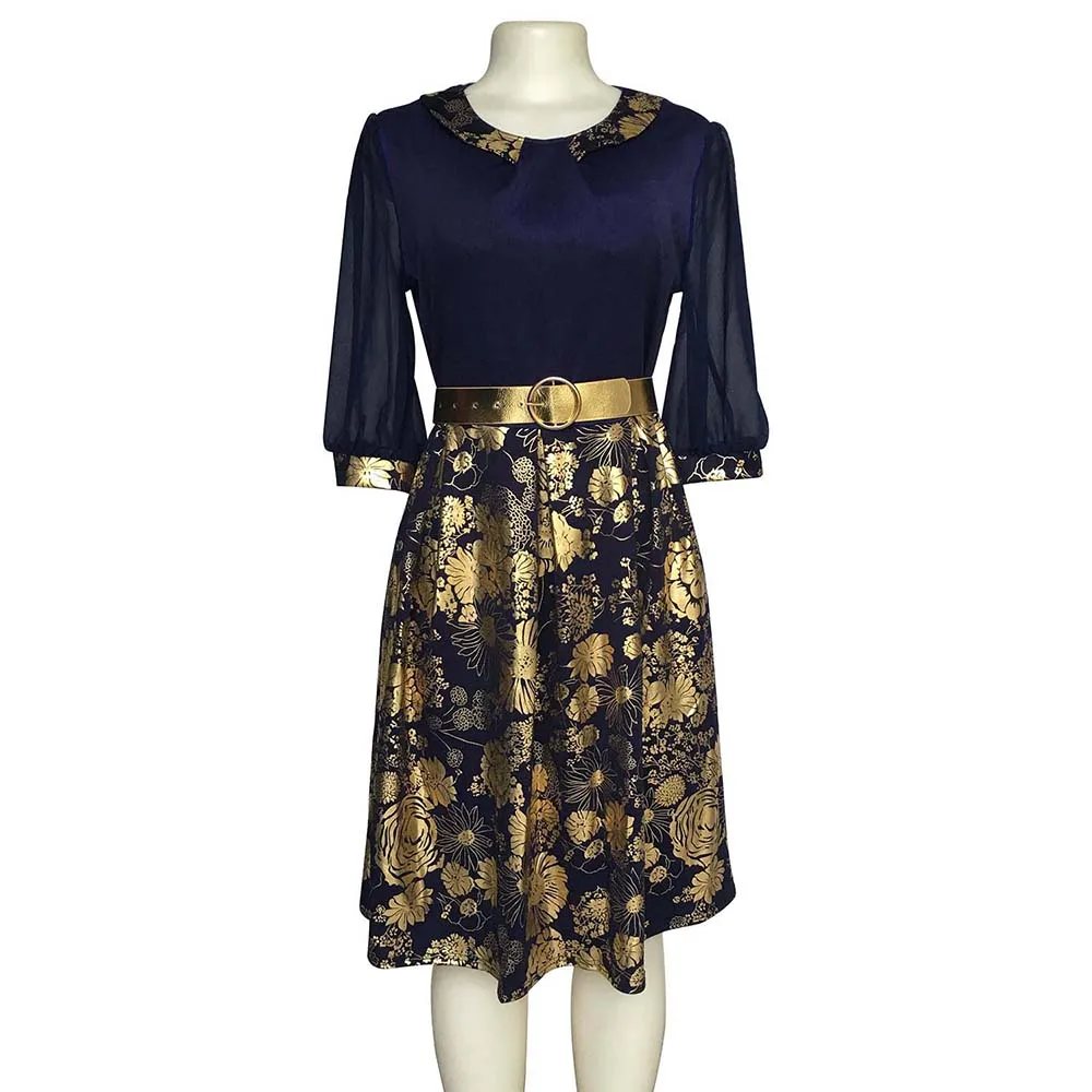 Летнее платье миди женское 2020 Винтаж золотистого цвета с аппликацией в виде