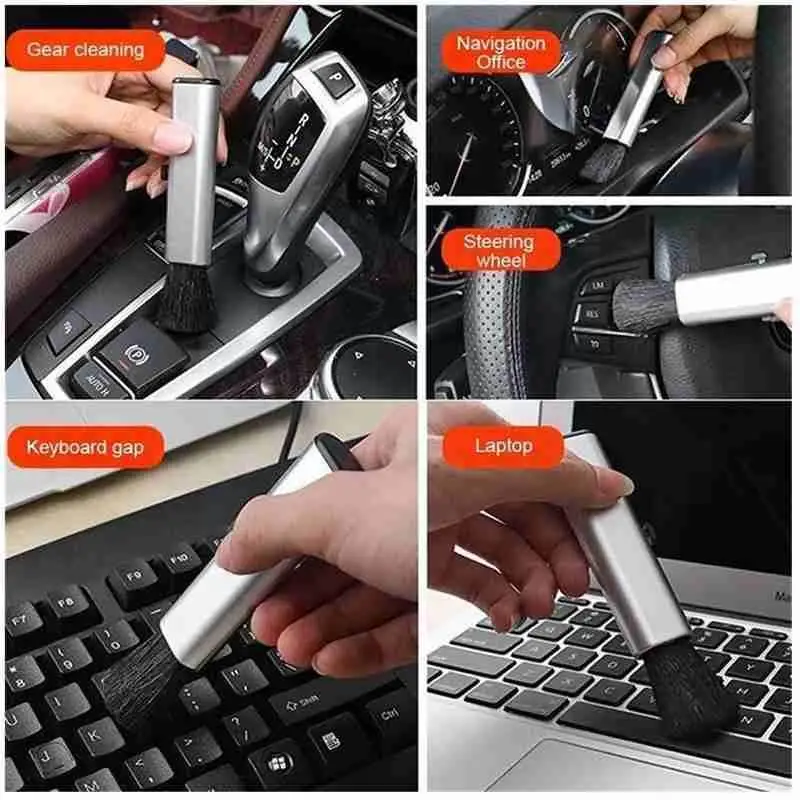 

New Adjustable Car Dust Brush Car Air Conditioning Soft 2 Brush Dashboard Dust Outlet Interior Cleaning Color I5G8