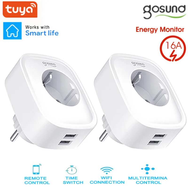 Gosund Tuya/Smart Life WiFi Smart Plug Socket With 2 USB Outlet 16A EU Wireless Outlet Control Work With Alexa Google Smart Home