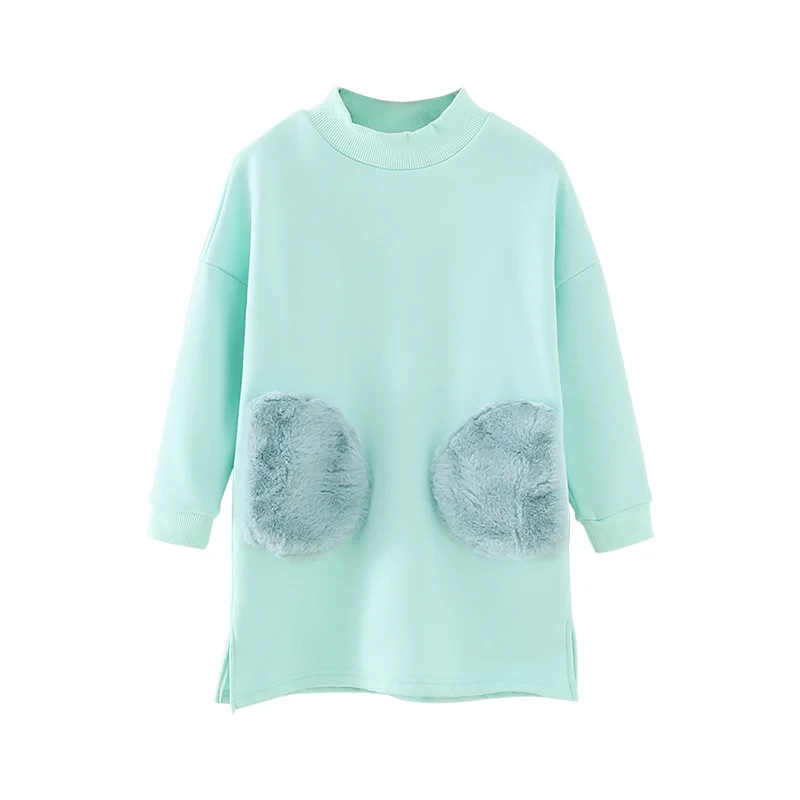 

Autumn and winter thickening plus velvet solid color princess dress Korean winter dress girls skirt green