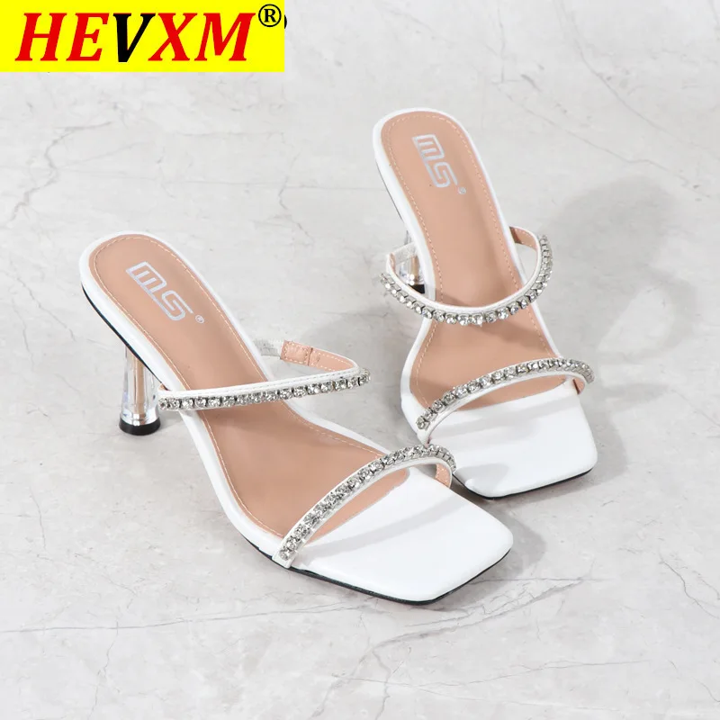 

2021 Summer New Style Women's Sandals Diamond Decoration One Line With High Heel Sandals Fashion Party Net Red Comfortable 8cm