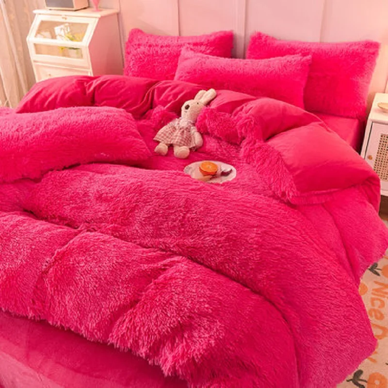 Дропшиппинг теплый коралловый бархатный розовый комплект из четырех предметов