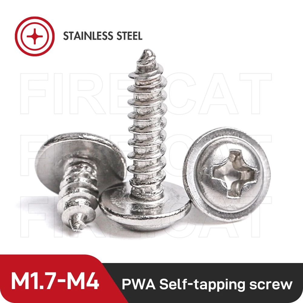 

PWA Stainless Steel Fastener Truss Phillips Self-tapping Screws Bolts M1.7 M2 M2.3 M2.6 M3 M4 Crosse Round Head with Pad Screw