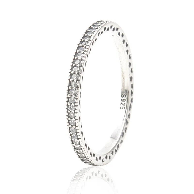 

925 Sterling Silver pan Ring Stackable Love Hearts With Crystal Rings For Women Wedding Party Gift Jewelry