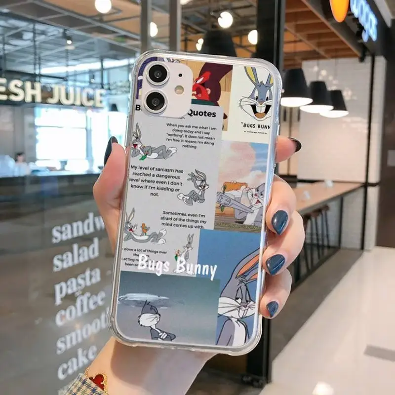 

Funny Cartoon Bugs Bunny Phone Case Transparent for iPhone 11 12 mini pro XS MAX 8 7 6 6S Plus X 5S SE 2020 XR