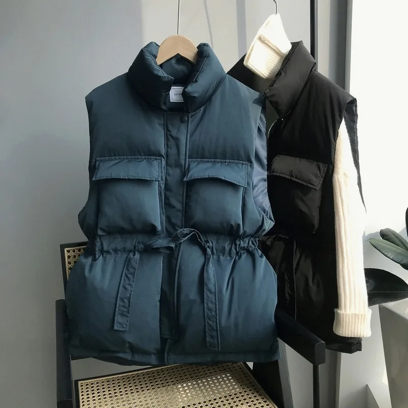 

Winter Spring Warm Vest 2021 Korean Loose Coat Thickening Before Short and Long Waist Cotton Waistcoat Women Puffer Jacket