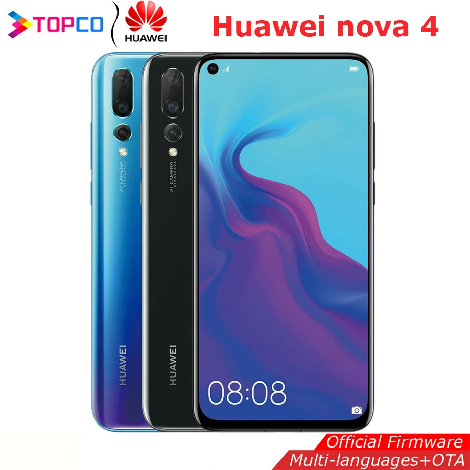 HUAWEI Nova 4 оригинал kirin 970 Восьмиядерный отпечаток пальца ID AI камера 6 дюймов * Камера