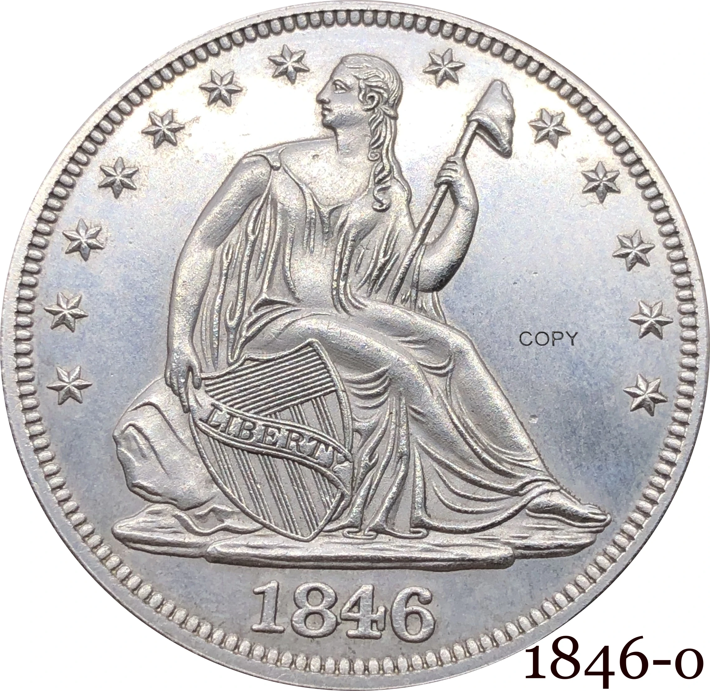 

Соединенные Штаты США 1846 O 1/2 доллар сидя Свобода Половина доллара купроникель Посеребренная ниже копия орла монета без девиза