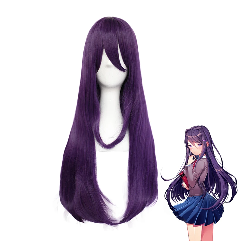DDLC Doki Literature Club Yuri женский фиолетовый длинный парик косплей костюм термостойкие