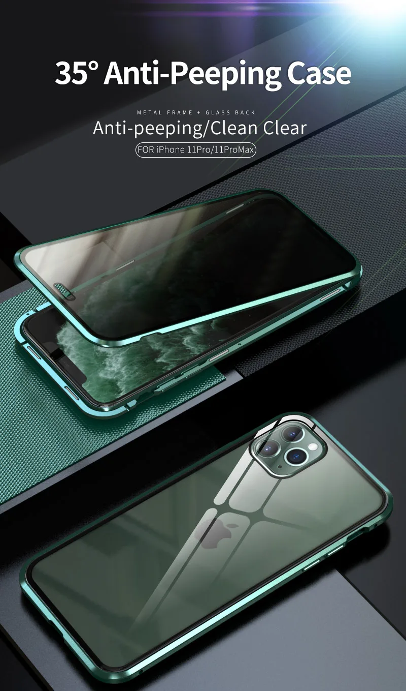 360 Защитный Магнитный чехол для iphone 11 Pro MAX Противоударная прозрачная стеклянная крышка металлическая рамка СПС iphone 11 Pro Роскошная Броня