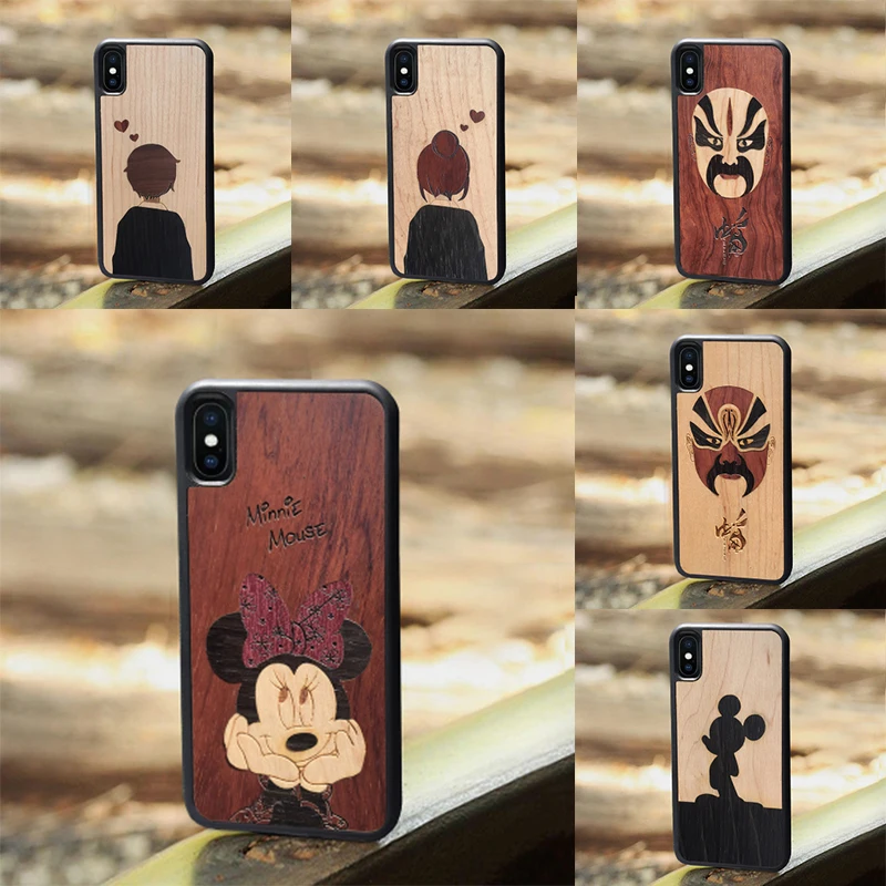 Деревянный чехол для телефона iPhoneXS Max boy girl couple Minnie Beijing face полный комплект мягкий