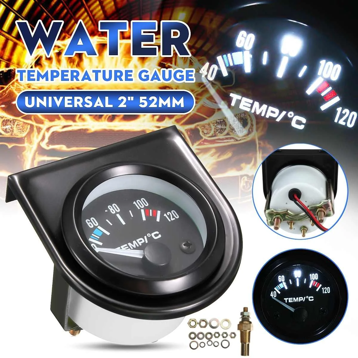 

Универсальный Автомобильный датчик температуры воды, 2 дюйма, 52 мм, белое светодиодное освещение 40-120 градусов Цельсия