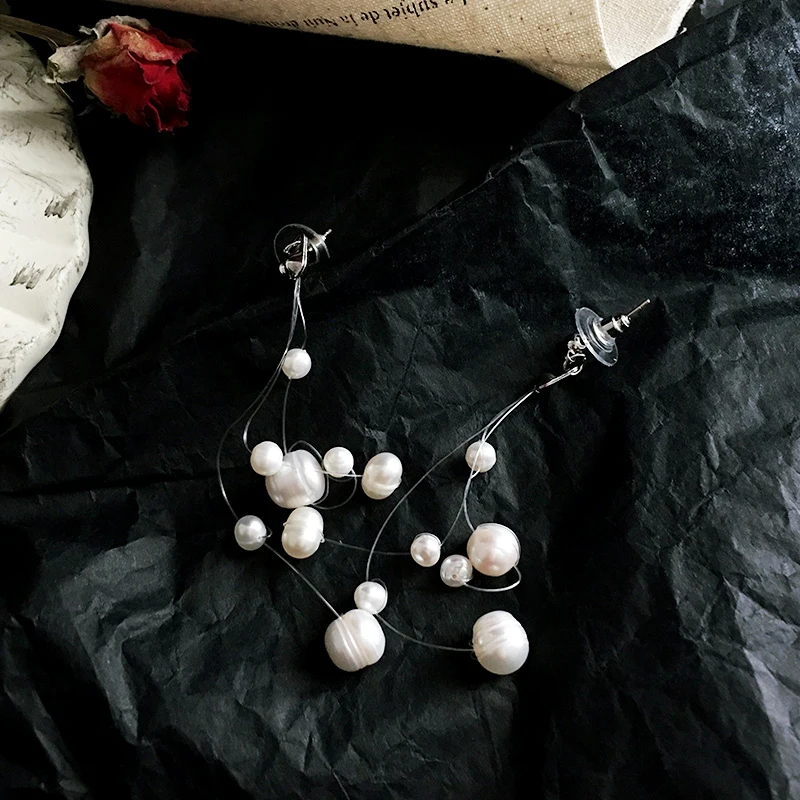 Белый натуральный пресноводный барочный жемчуг богемные серьги 925 пробы