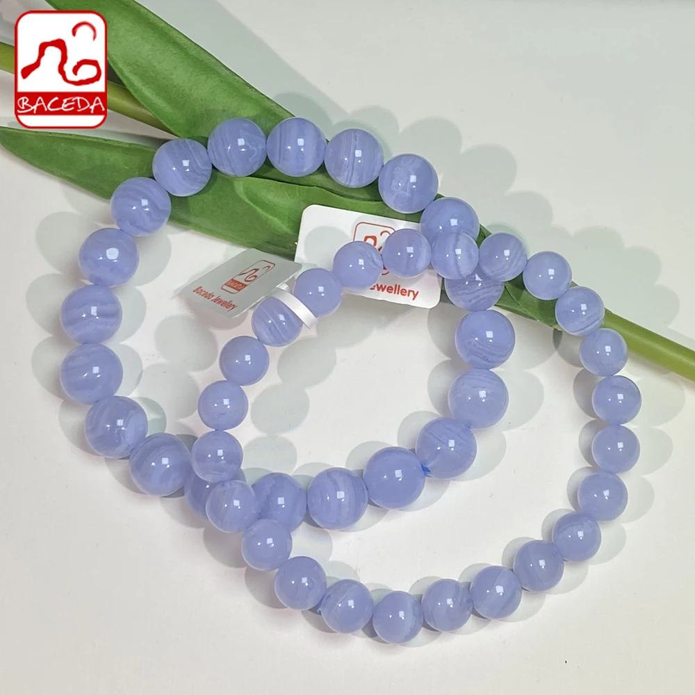 

Baceda take confidence and articulation Natural Crystals of Blue Lace Agate Round and Faceted Design for Men and Women with Box
