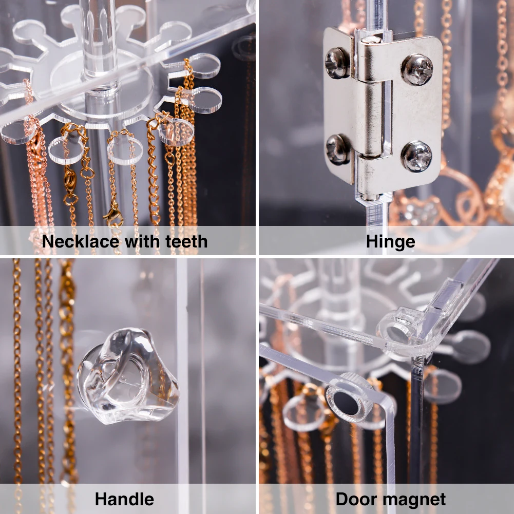 

Transparent Rotation Necklace Display Stand Storage Box Organizer Acrylic 24 Hooks Anti-Dust