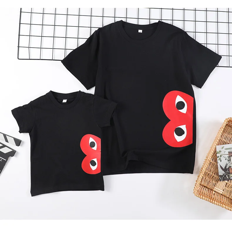 

Fashion Couple pure cotton T-Shirt half red heart Casual Breathable T-shirt Casual Summer Outfits For Man Women