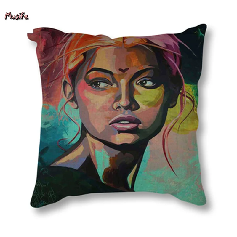 

Linen Cushion Cover, Household Cushion Cover, Girl Pattern Cushion Cover, Bedroom Office Car Decoration Cushion Cover 45x45 Cm .