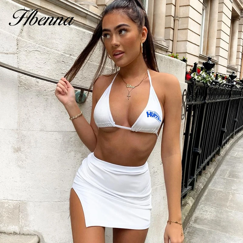 

Hbenna 2 шт. комплекты для женщин топы и мини юбки 2021 летние комплекты для женщин без рукавов в стиле пэчворк с открытыми плечами, Цвет юбки для ж...