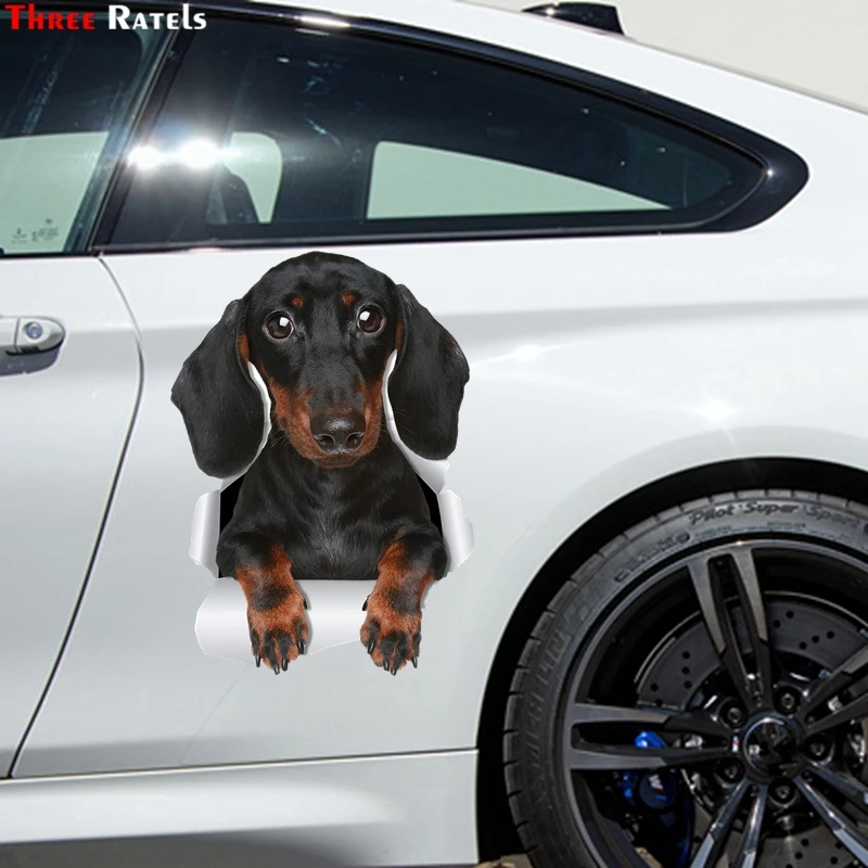 Three Ratels FTC-1071 3D Cute Dachshund Sausage Dog Sticker Car Decal For Wall Toilet Room Luggage Skateboard Laptop | Автомобили и