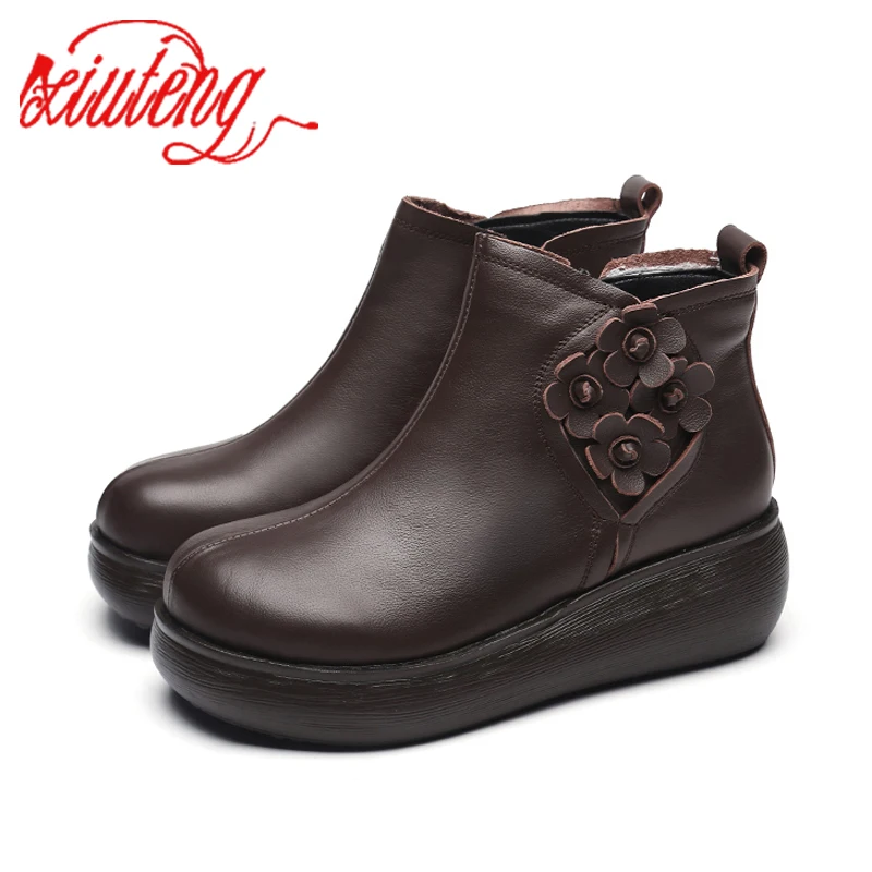 

Glglgeg Women Flat Platform Shoes Autumn Winter Shoes Genuine Leather Ankle Boots for Women Footwear Vintage Ladies booties 2020