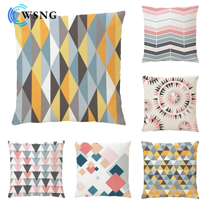 

New Simple Style Pillowcase Geometric Pattern Cotton Linen Car Office Cushion Cover Home Living Room Sofa Decoration