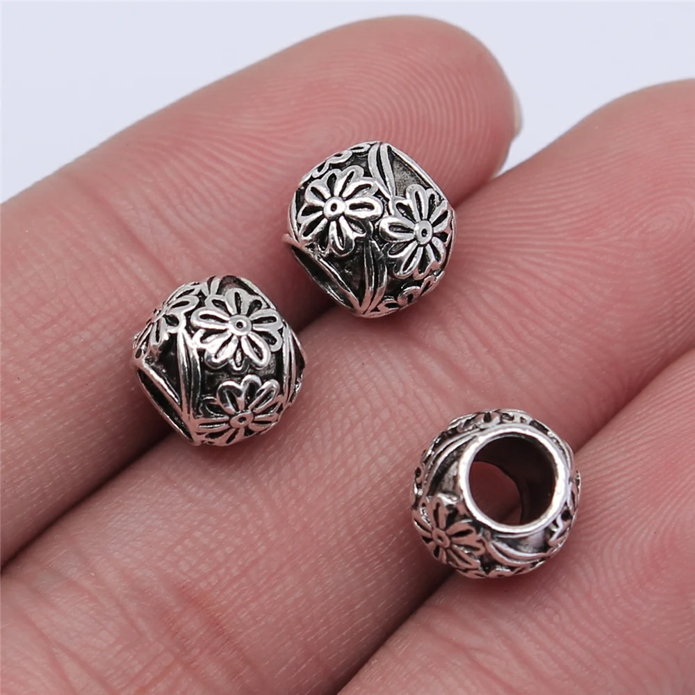 

WYSIWYG 10pcs 10x8mm Antique Silver Color Big Hole Spacer Beads For Jewelry Making DIY Jewelry Findings