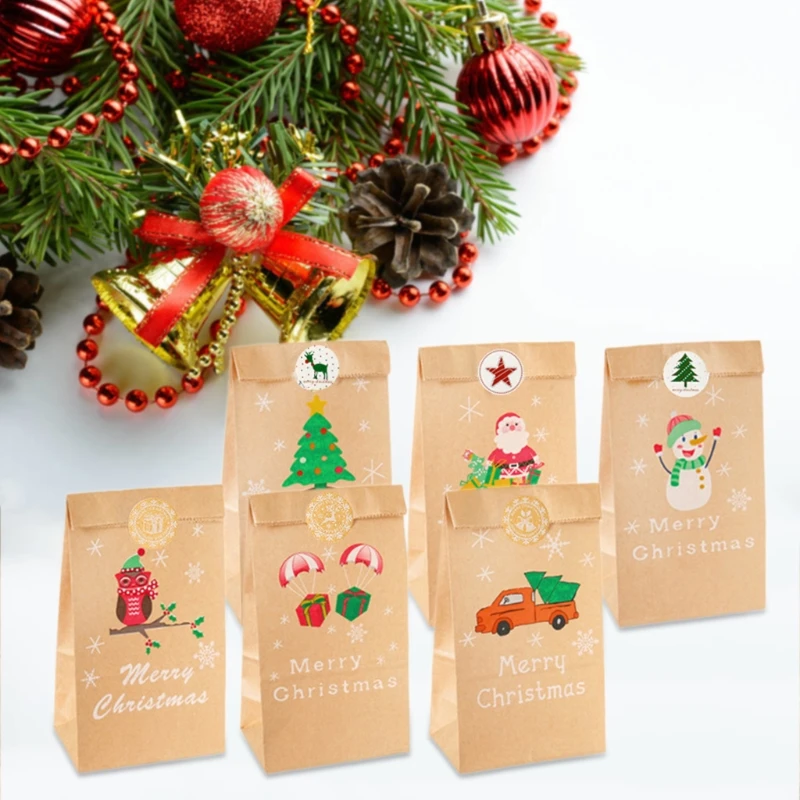 

K3NA 24 Sets Candy Gifts Bags with Stickers Xmas Guests Packaging Boxes Christmas Wedding Party Favors Decor